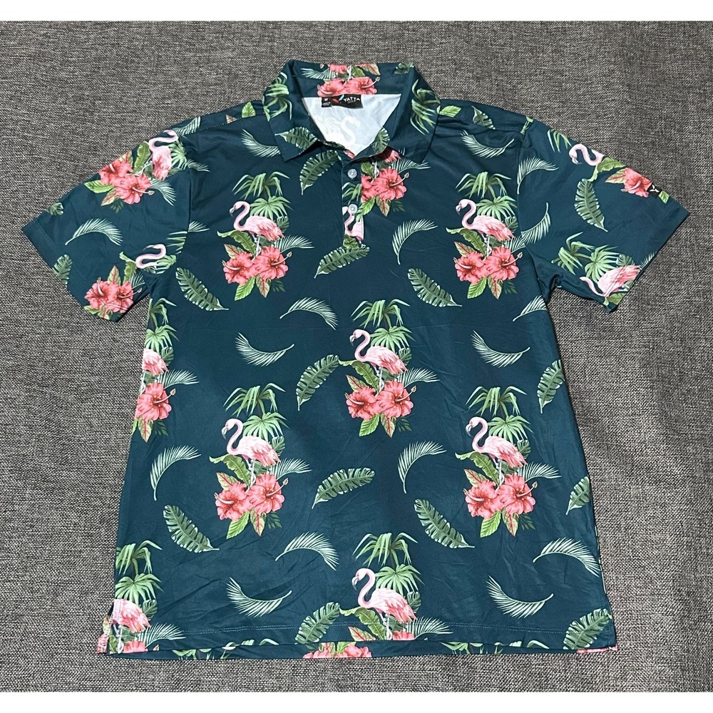 YATTA GOLF Men's M Standout‎ Performance Tropical Flamingo Polo Shirt